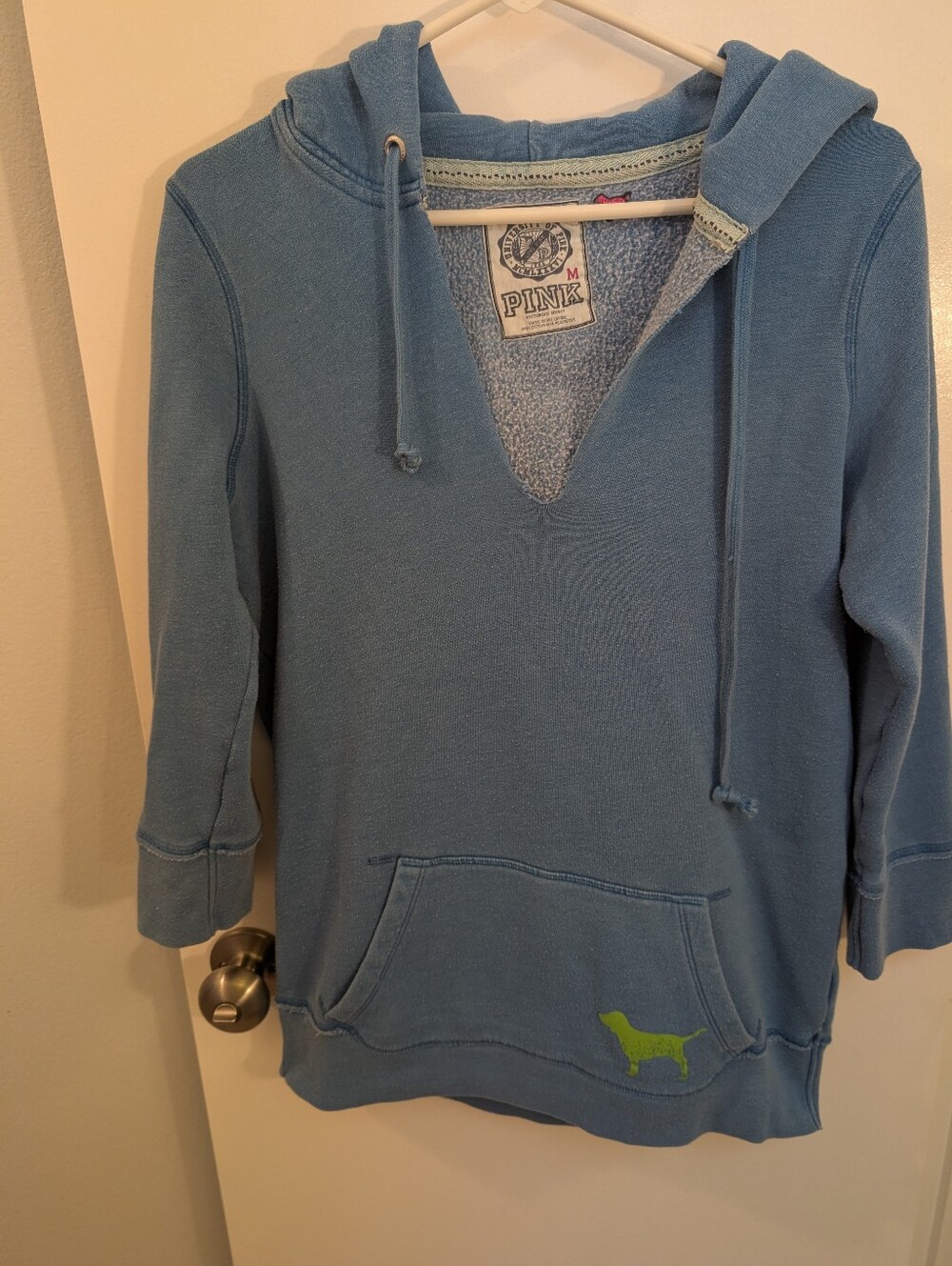 University Of PINK Victoria's Secret Light Blue V-Neck Hoodie with Accents